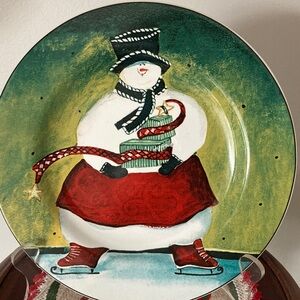 "Breaking the Ice" skating snowman salad plate
